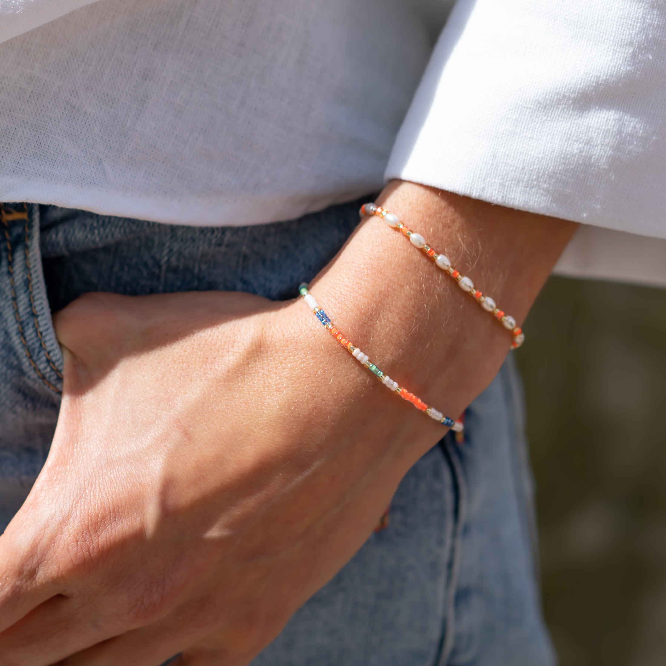 sommer perlenarmbänder orange apricot perlen