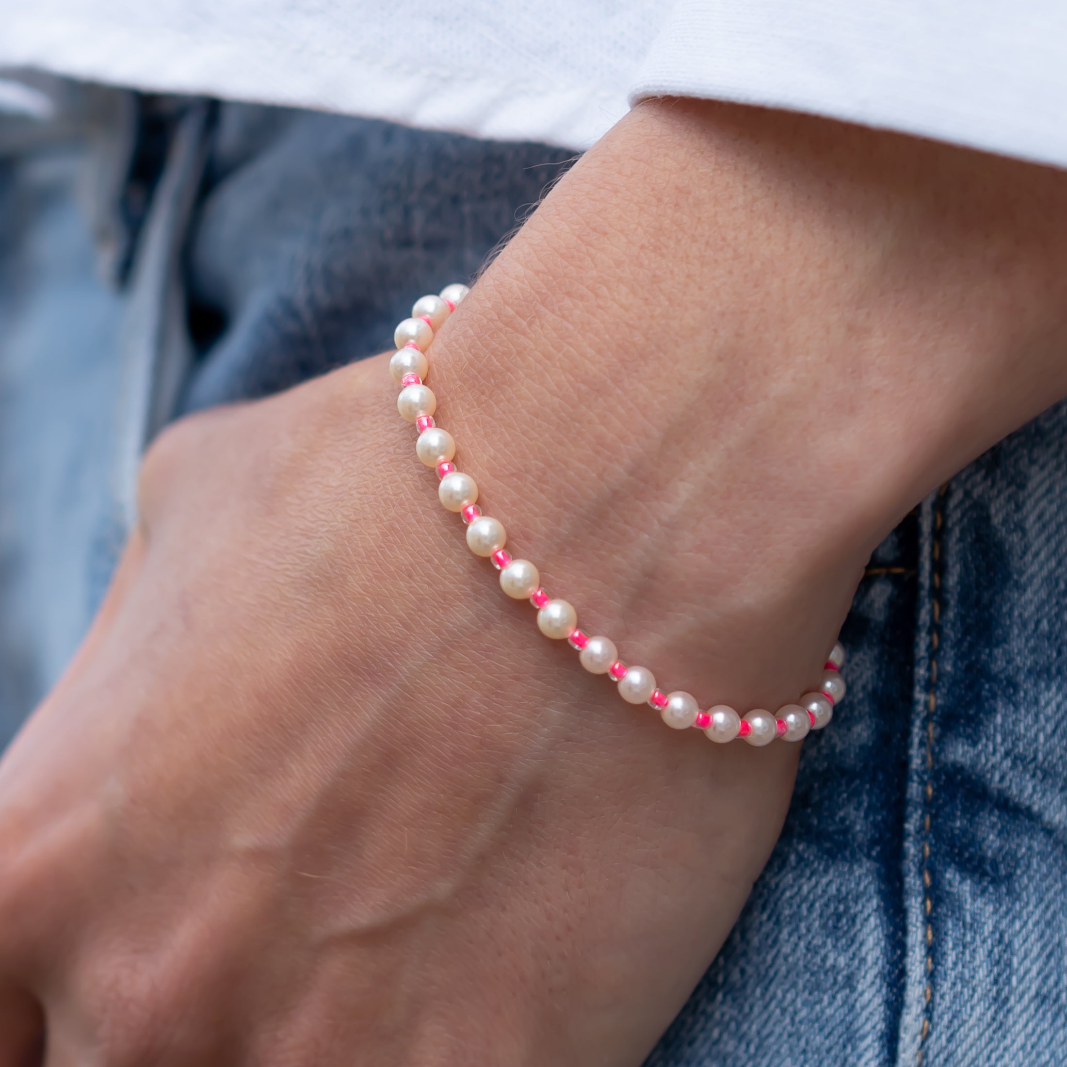 Perlenarmband Perlen pink