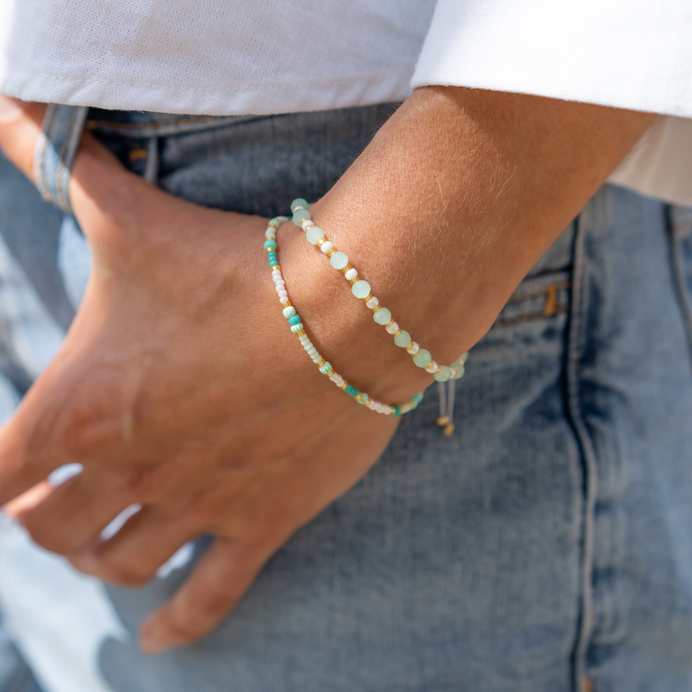sommer perlenarmbänder mint grün
